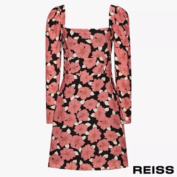 REISS **NWT** Andi Pink Floral Print Puffed Shoulder Woven Mini Dress - Picture 7 of 13
